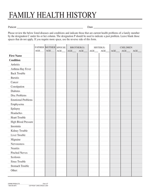 Family Health History Form Template